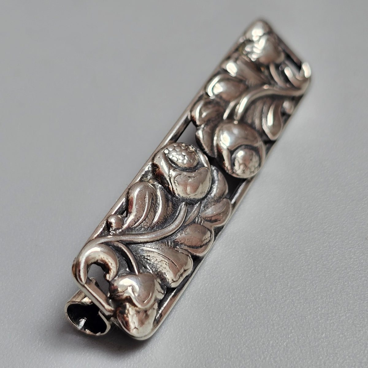 Vintage Mid Century Modern Danish 830 Silver Floral Bar Brooch by Henry Roland