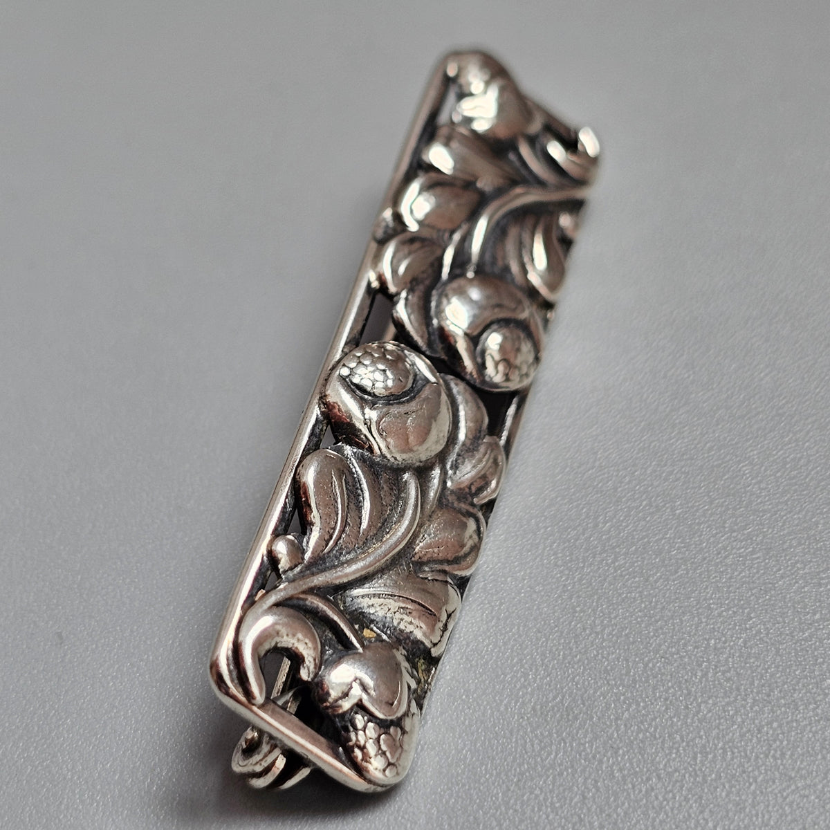 Vintage Mid Century Modern Danish 830 Silver Floral Bar Brooch by Henry Roland