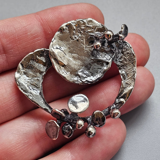 Vintage 1970s Erik Granit Finnish Sterling Silver Modernist Brutalist Brooch 1971