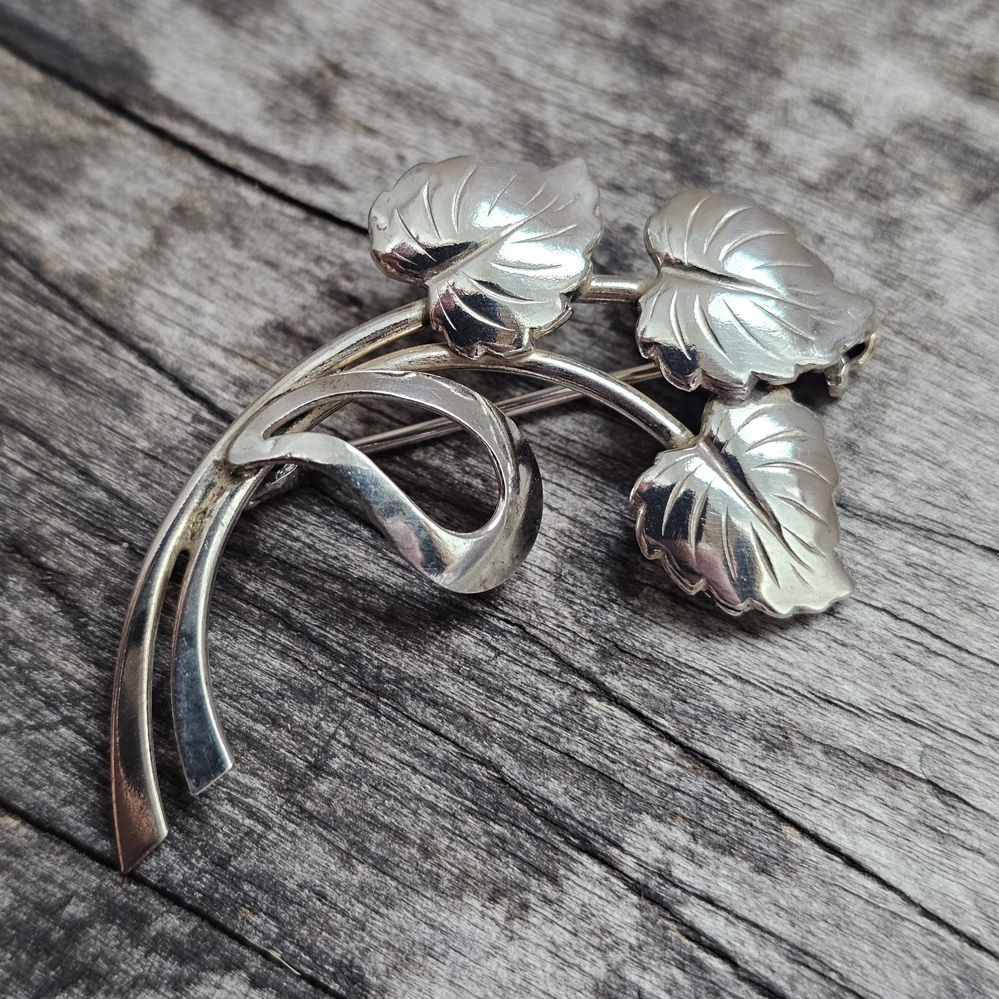 Vintage Hermann Siersbøl Danish Sterling Silver Leaf Brooch