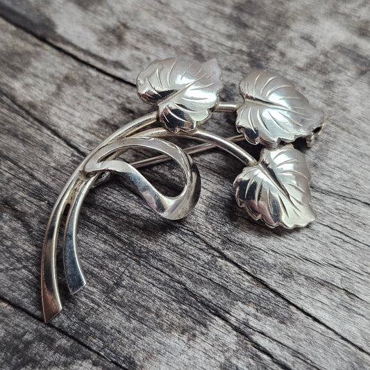 Vintage Hermann Siersbøl Danish Sterling Silver Leaf Brooch