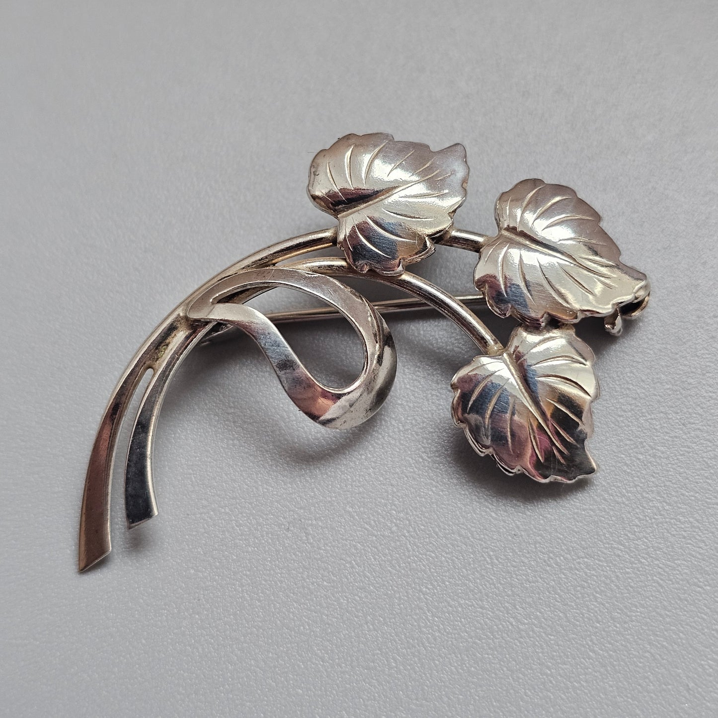 Vintage Hermann Siersbøl Danish Sterling Silver Leaf Brooch