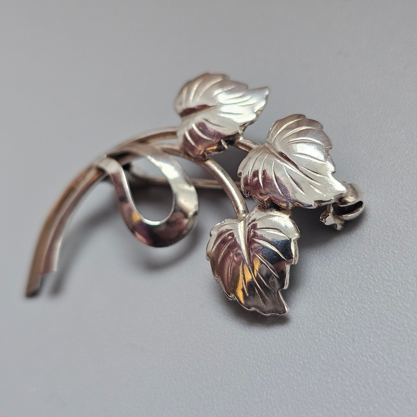 Vintage Hermann Siersbøl Danish Sterling Silver Leaf Brooch
