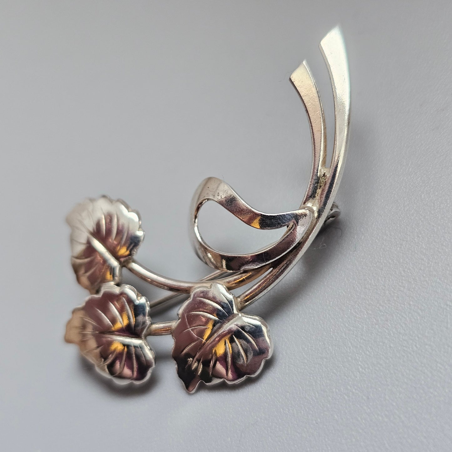 Vintage Hermann Siersbøl Danish Sterling Silver Leaf Brooch