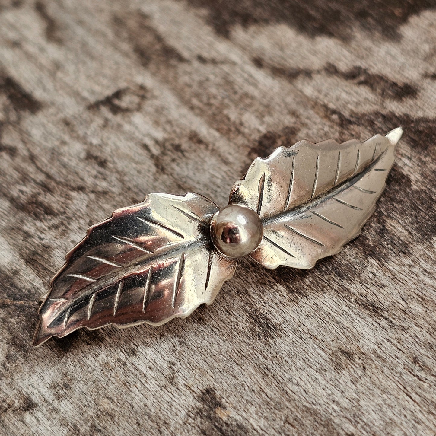 Vintage Mid Century Danish 830 Silver Leaf Brooch by John Lauritzen