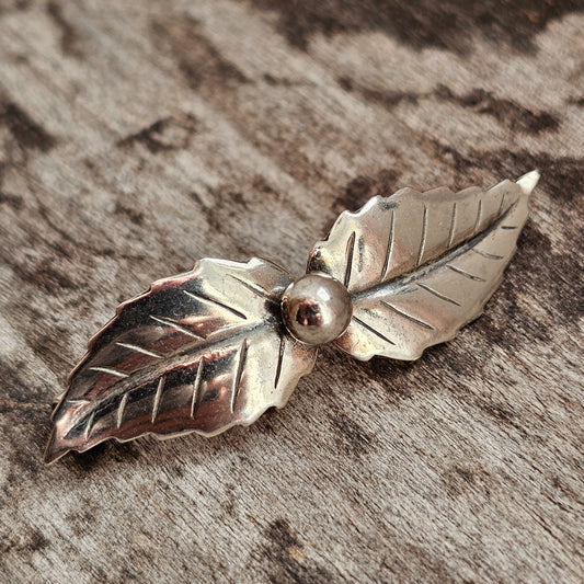 Vintage Mid Century Danish 830 Silver Leaf Brooch by John Lauritzen