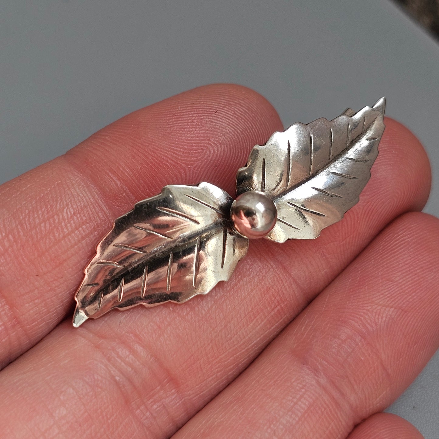 Vintage Mid Century Danish 830 Silver Leaf Brooch by John Lauritzen