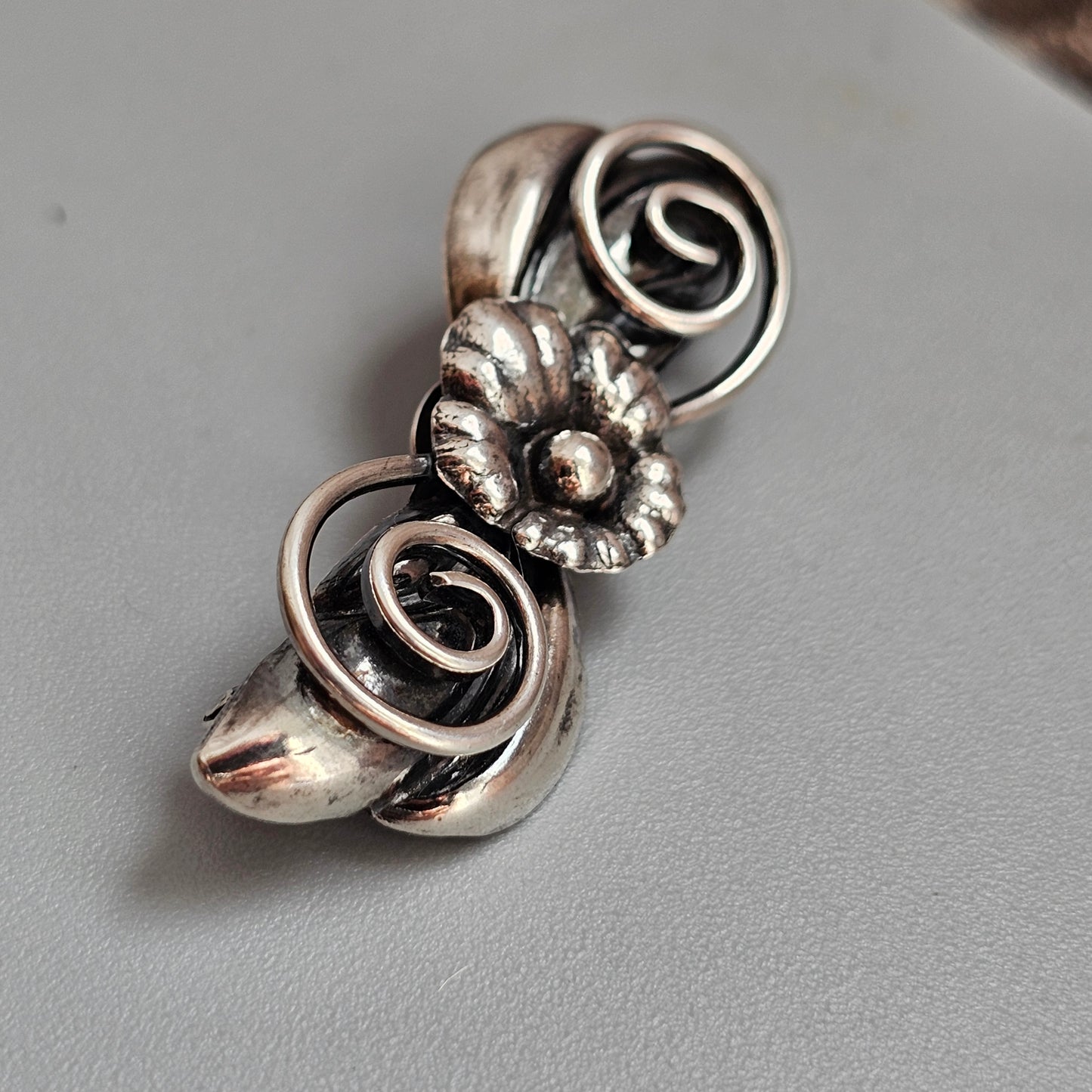 Vintage 1950s MCM Hugo Grün & Co Swedish Silver Floral Brooch 1956