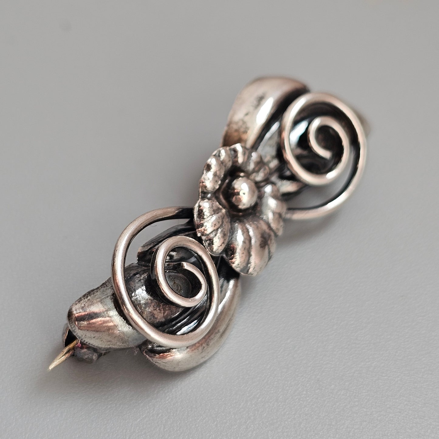 Vintage 1950s MCM Hugo Grün & Co Swedish Silver Floral Brooch 1956
