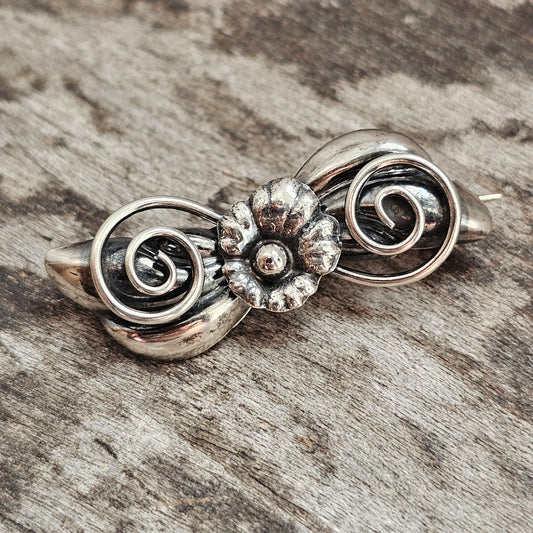 Vintage 1950s MCM Hugo Grün & Co Swedish Silver Floral Brooch 1956