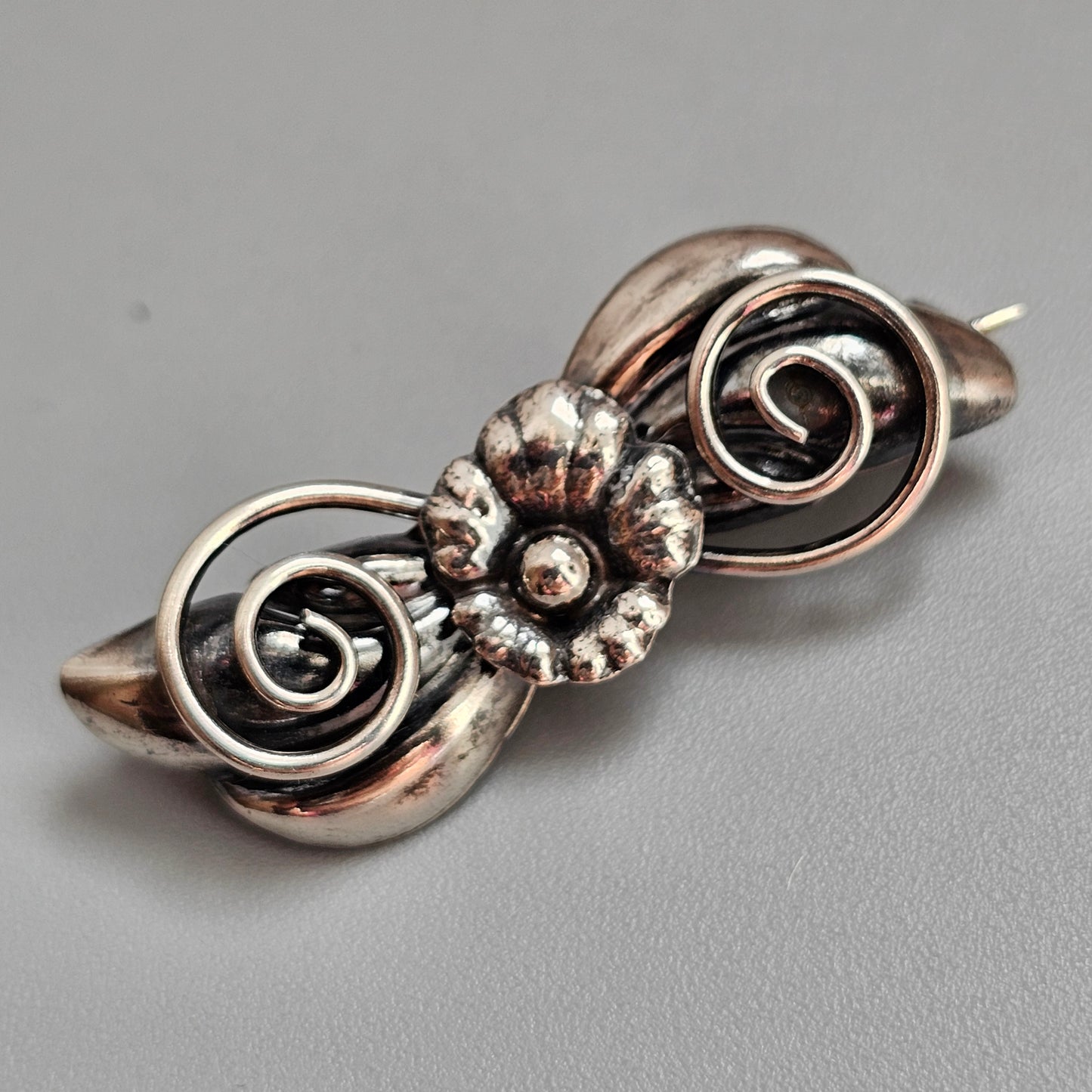 Vintage 1950s MCM Hugo Grün & Co Swedish Silver Floral Brooch 1956