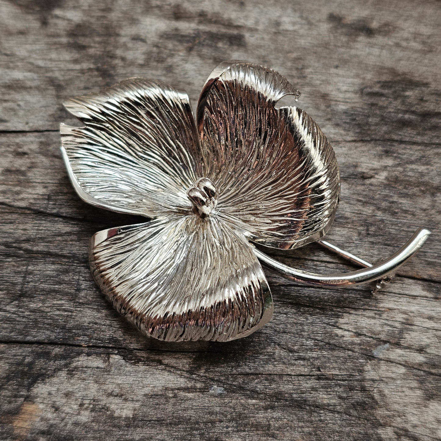 Vintage 1960s Kollmar & Jourdan Silver Modernist Flower Brooch Germany