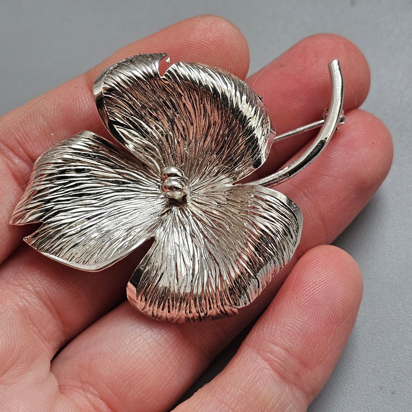 Vintage 1960s Kollmar & Jourdan Silver Modernist Flower Brooch Germany