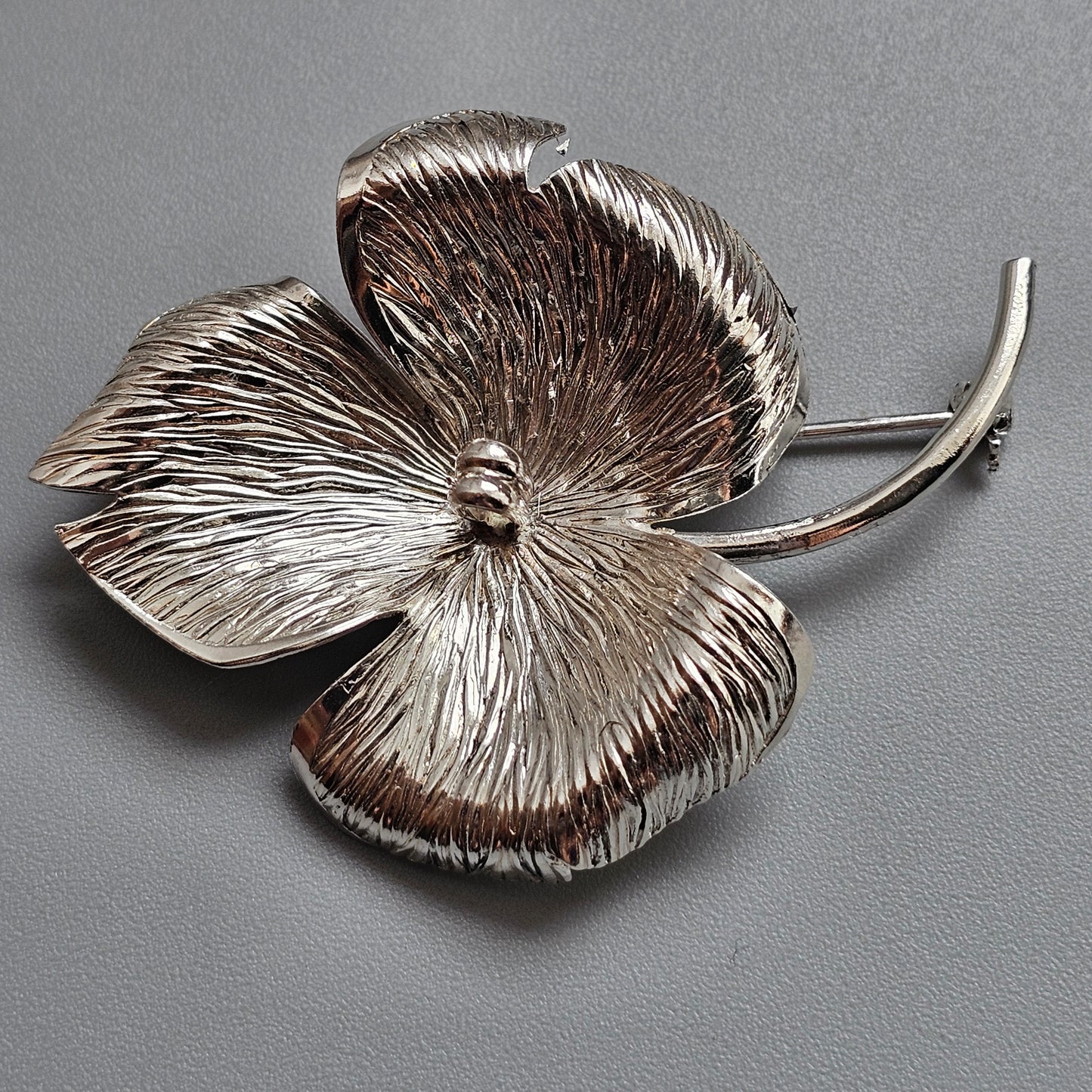 Vintage 1960s Kollmar & Jourdan Silver Modernist Flower Brooch Germany