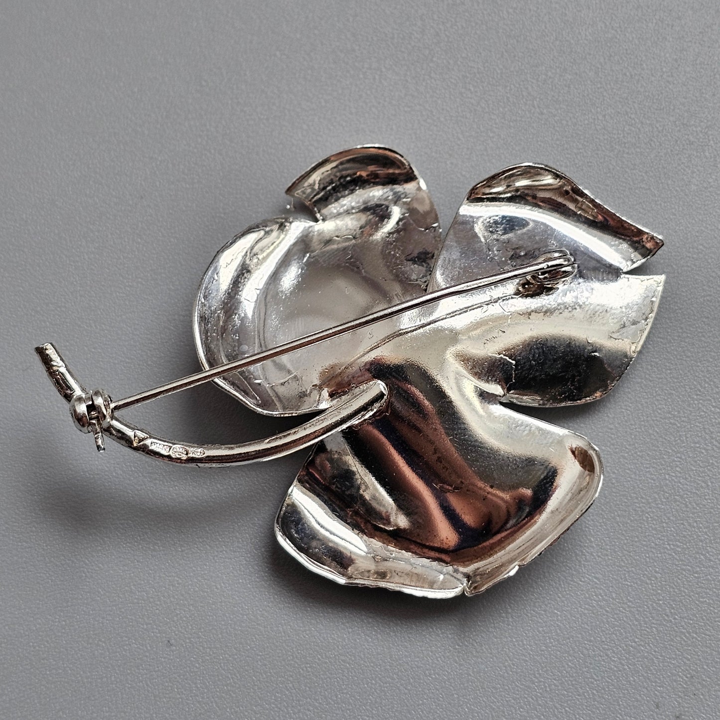 Vintage 1960s Kollmar & Jourdan Silver Modernist Flower Brooch Germany