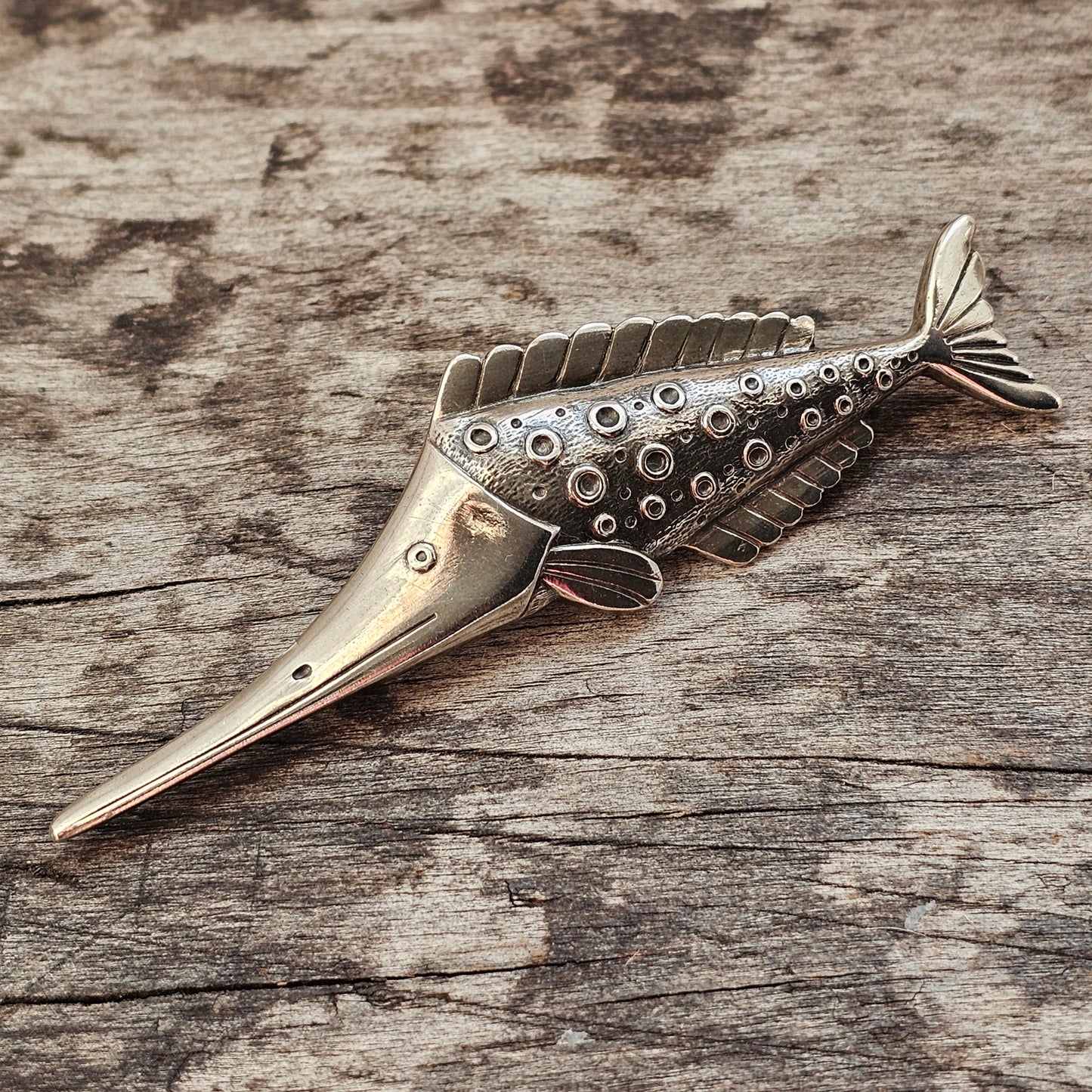 Vintage 1940s Kirsti Ilvessalo Art Deco Modernist Silver Fish Brooch Finland 1946