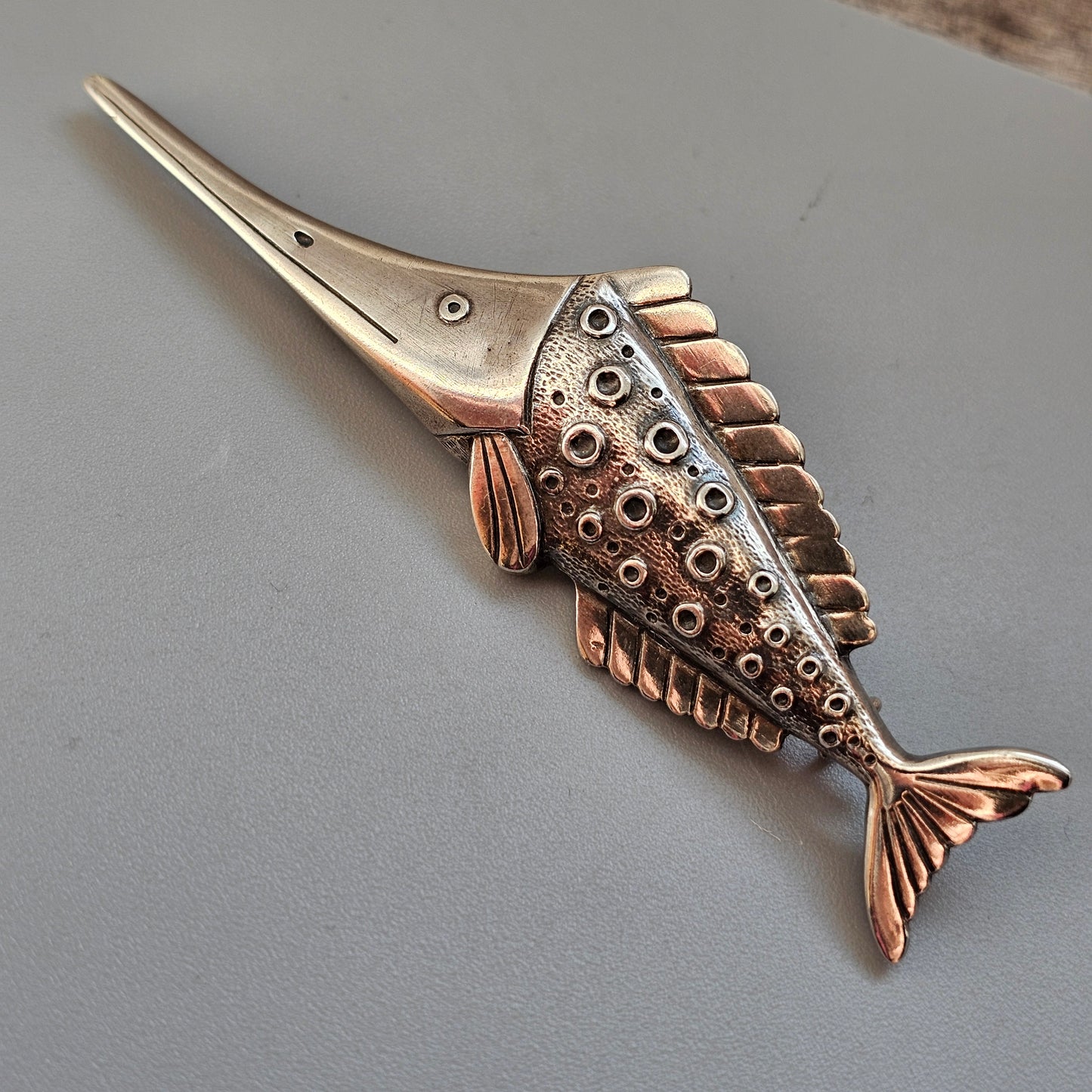 Vintage 1940s Kirsti Ilvessalo Art Deco Modernist Silver Fish Brooch Finland 1946