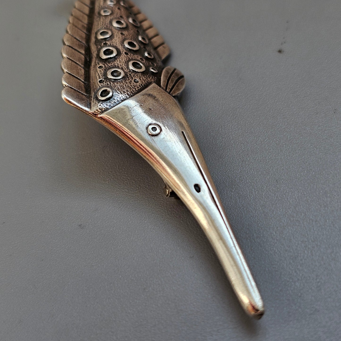 Vintage 1940s Kirsti Ilvessalo Art Deco Modernist Silver Fish Brooch Finland 1946