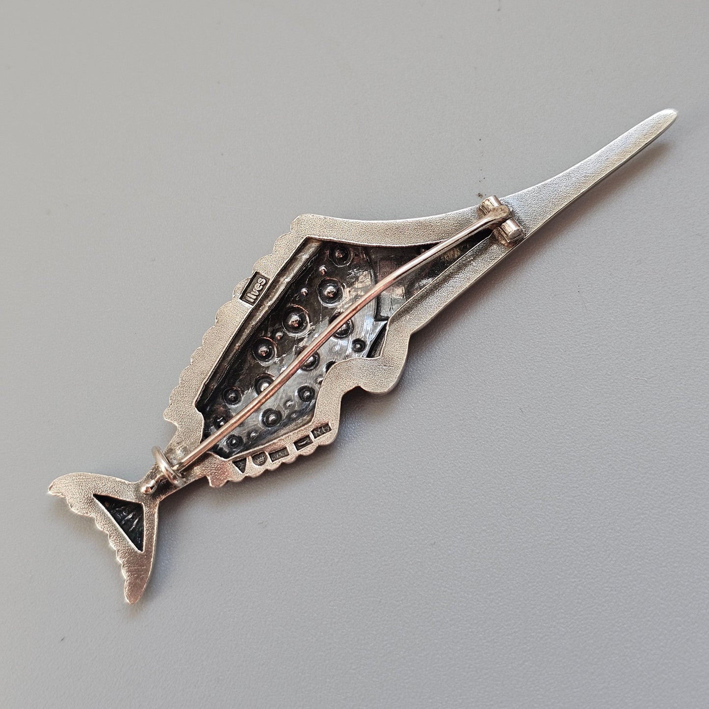 Vintage 1940s Kirsti Ilvessalo Art Deco Modernist Silver Fish Brooch Finland 1946