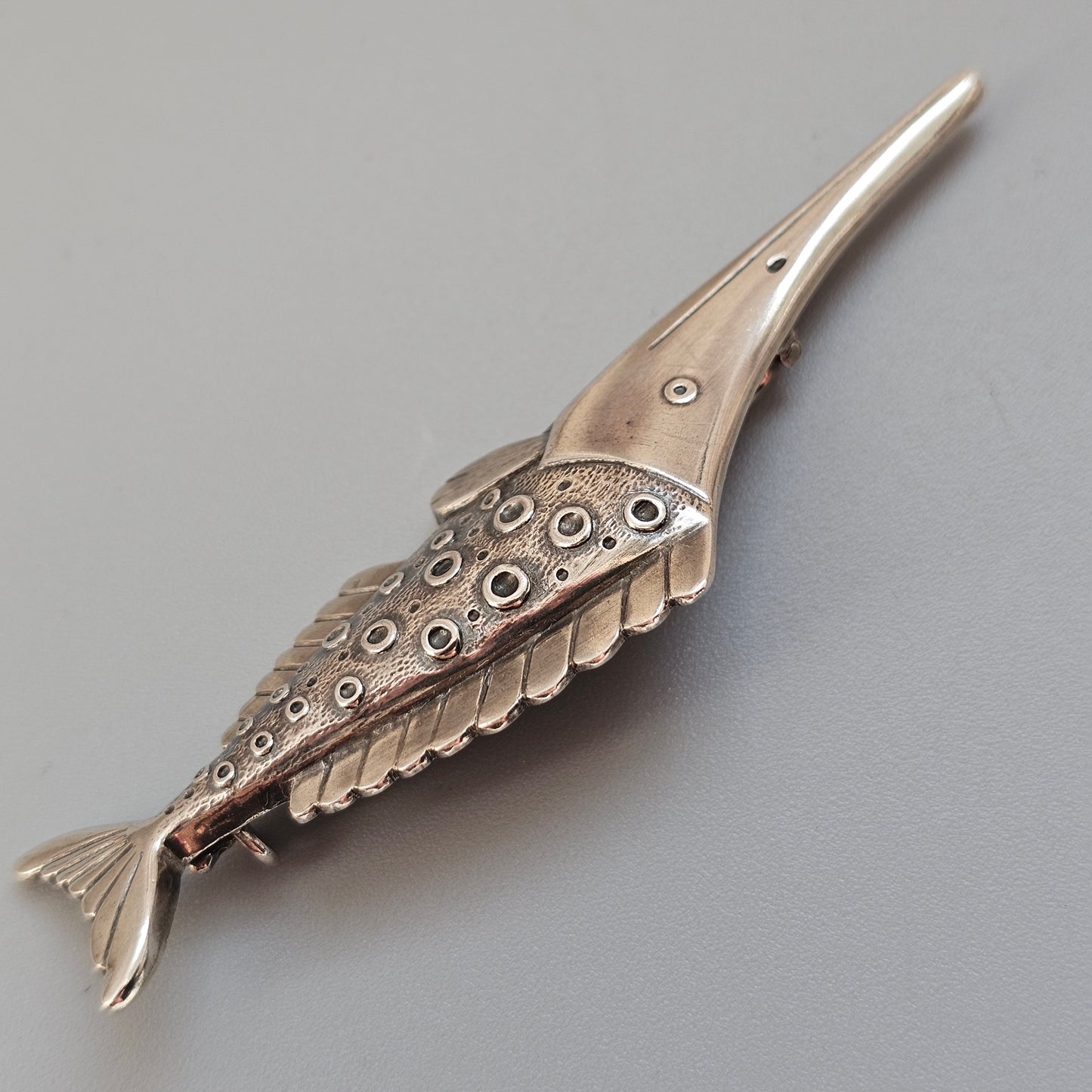 Vintage 1940s Kirsti Ilvessalo Art Deco Modernist Silver Fish Brooch Finland 1946