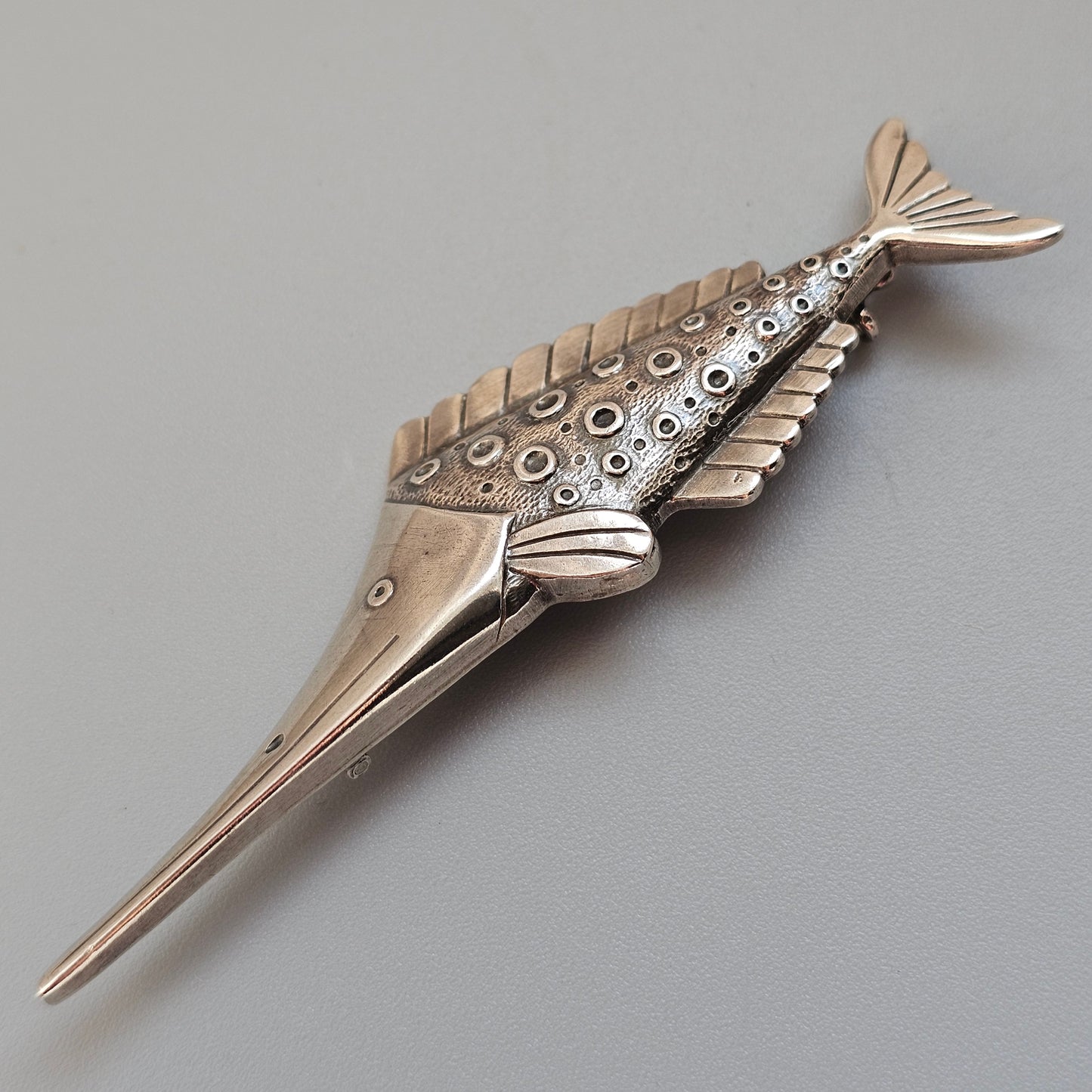 Vintage 1940s Kirsti Ilvessalo Art Deco Modernist Silver Fish Brooch Finland 1946