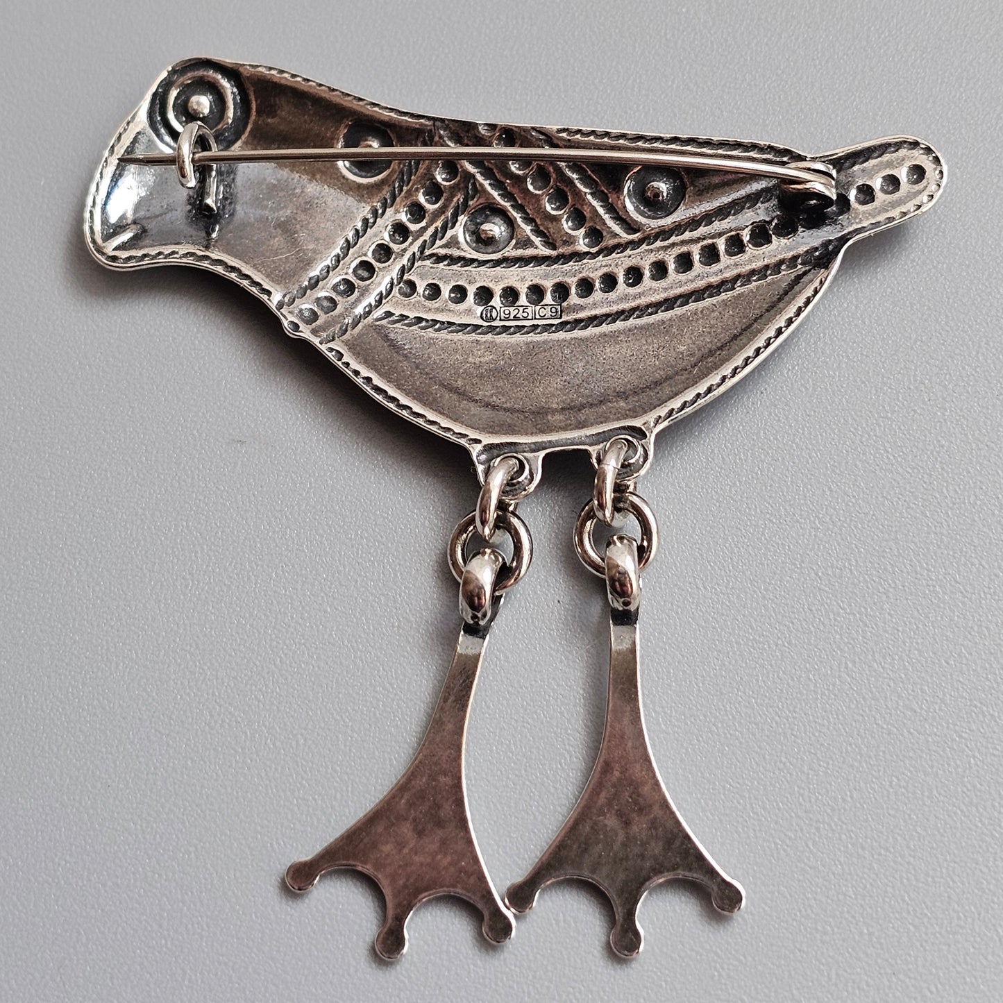 Finnish Kalevala Koru 11th Century Middle Ages Style Bird of Hattula Sterling Silver Brooch 2004