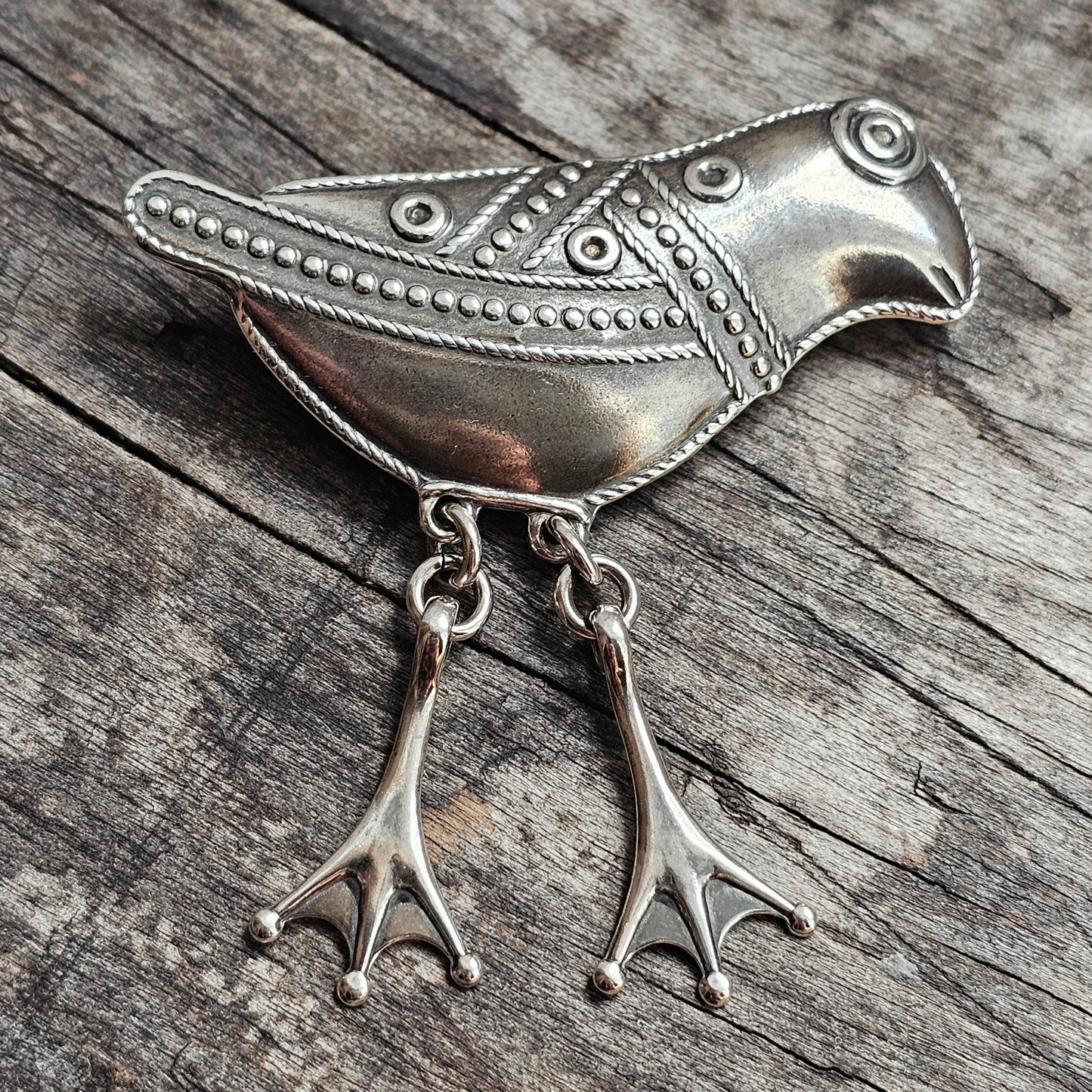 Finnish Kalevala Koru 11th Century Middle Ages Style Bird of Hattula Sterling Silver Brooch 2004