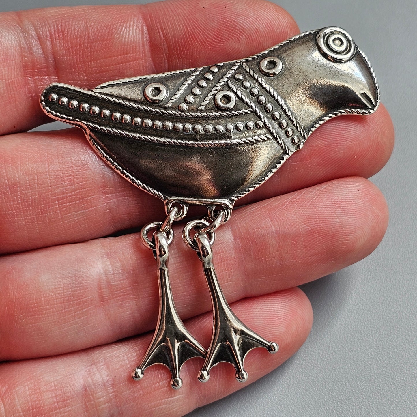 Finnish Kalevala Koru 11th Century Middle Ages Style Bird of Hattula Sterling Silver Brooch 2004