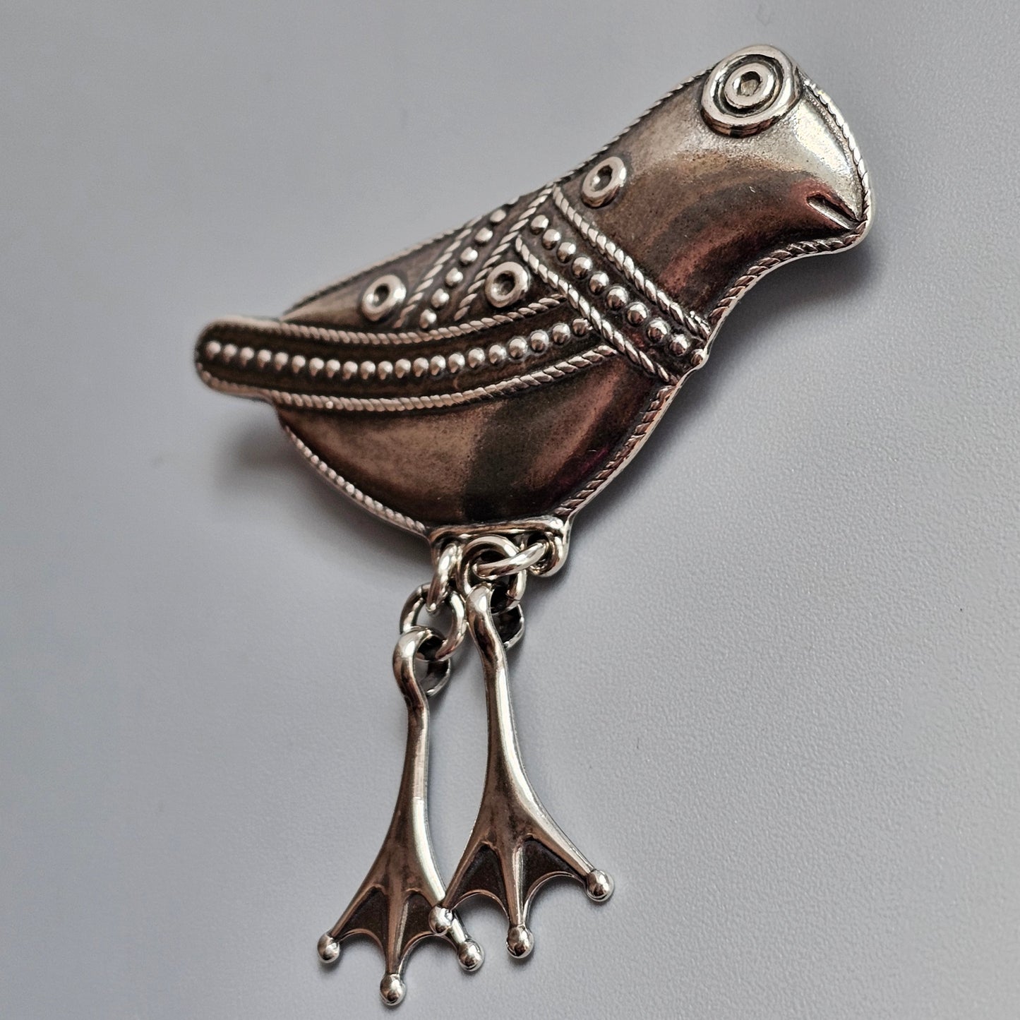 Finnish Kalevala Koru 11th Century Middle Ages Style Bird of Hattula Sterling Silver Brooch 2004