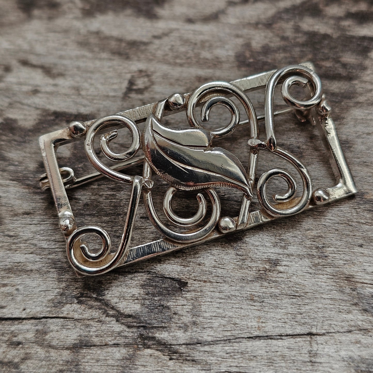 Vintage Danish Silver Mid Century Modernist Floral Brooch