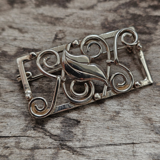 Vintage Danish Silver Mid Century Modernist Floral Brooch