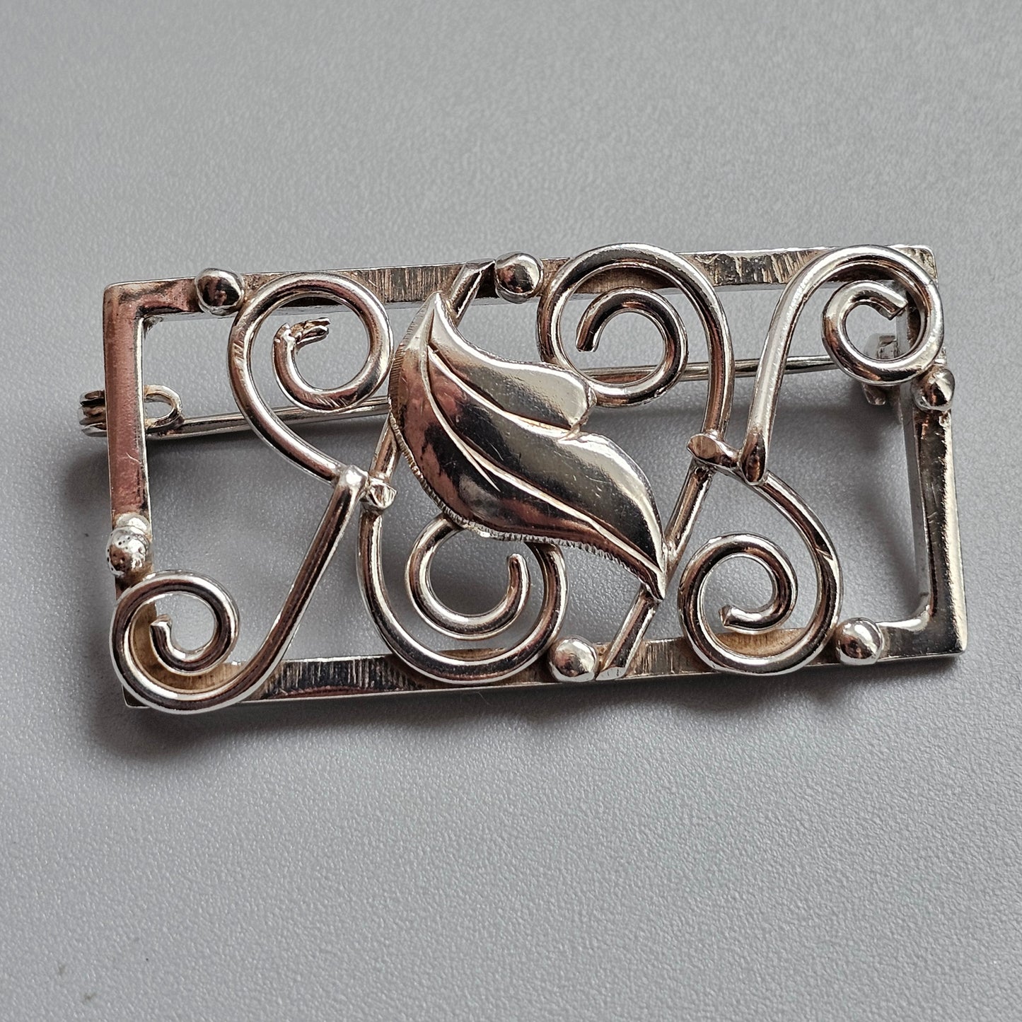 Vintage Danish Silver Mid Century Modernist Floral Brooch