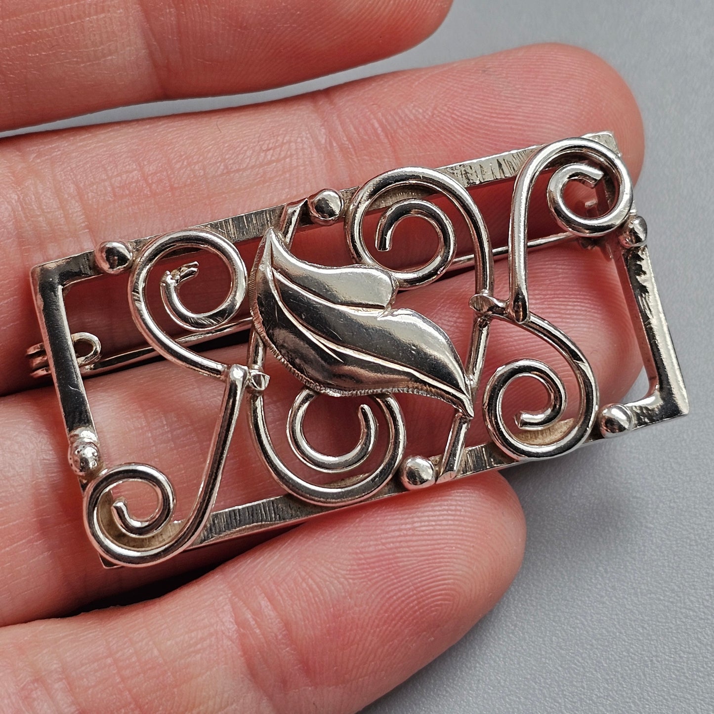 Vintage Danish Silver Mid Century Modernist Floral Brooch