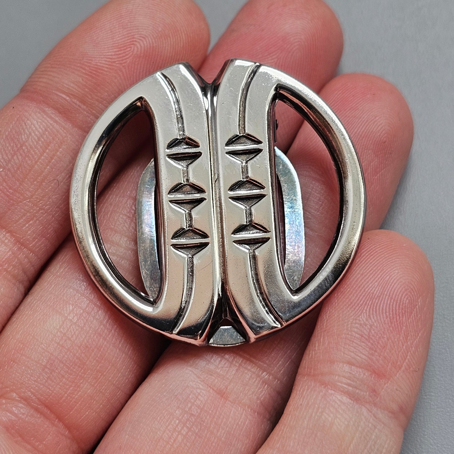 Vintage Sterling Silver 1980s Salovaara Finnish Modernist Geometric Scarf Clip 1984