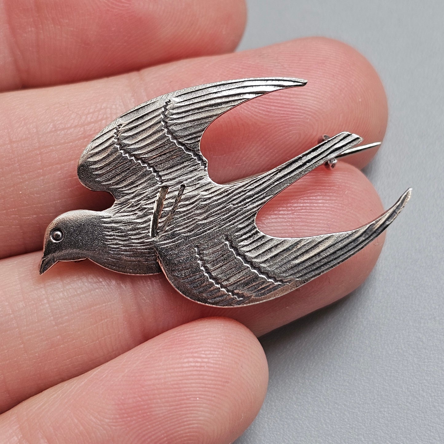 Vintage 1930s Finnish Art Deco Swallow Silver Bird Brooch Finland