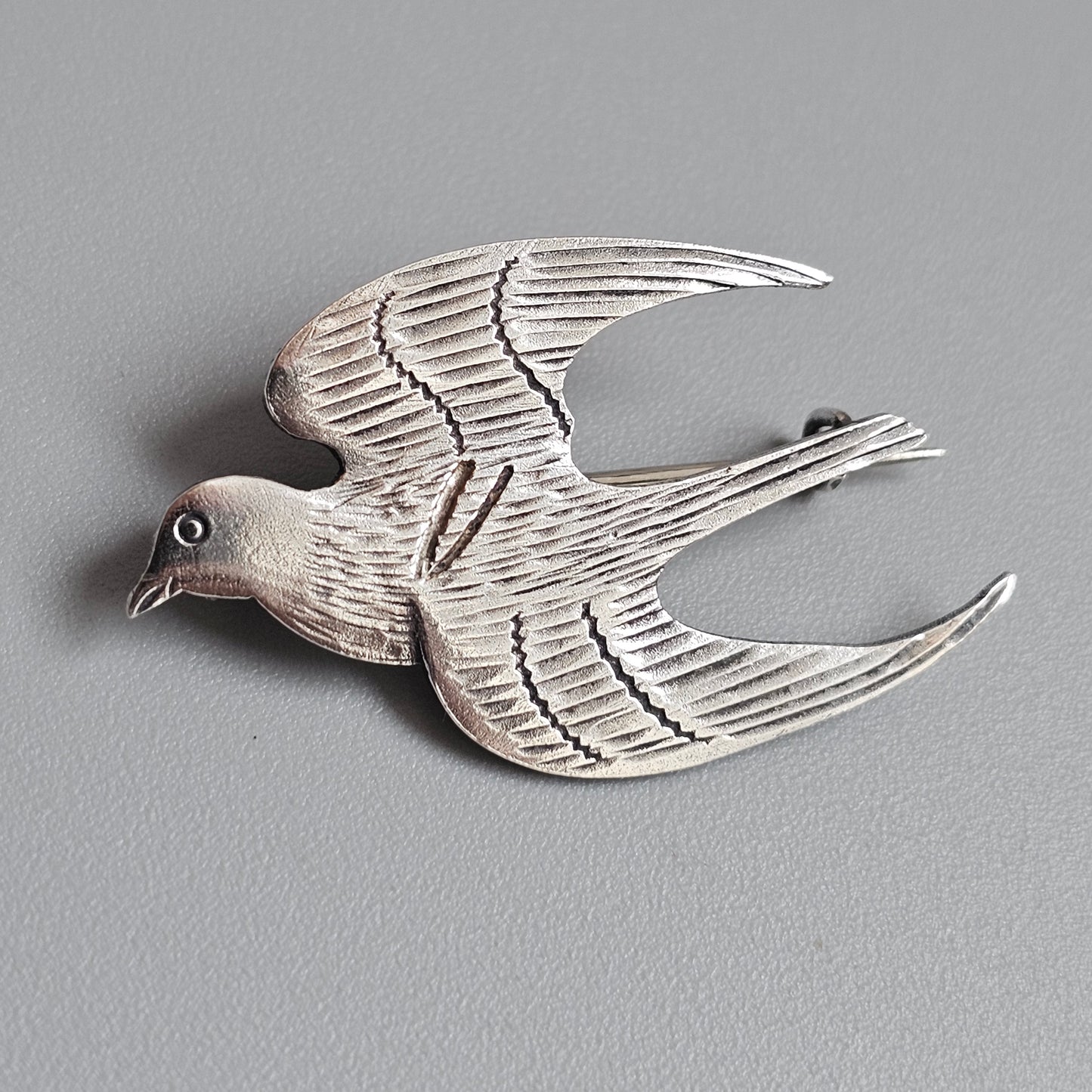Vintage 1930s Finnish Art Deco Swallow Silver Bird Brooch Finland