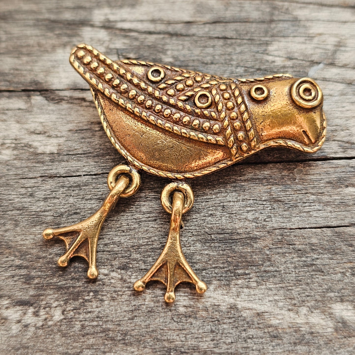 Small Kalevala Koru Bronze Brooch Bird of Hattula Finland Vintage 11th Century Middle Ages Style