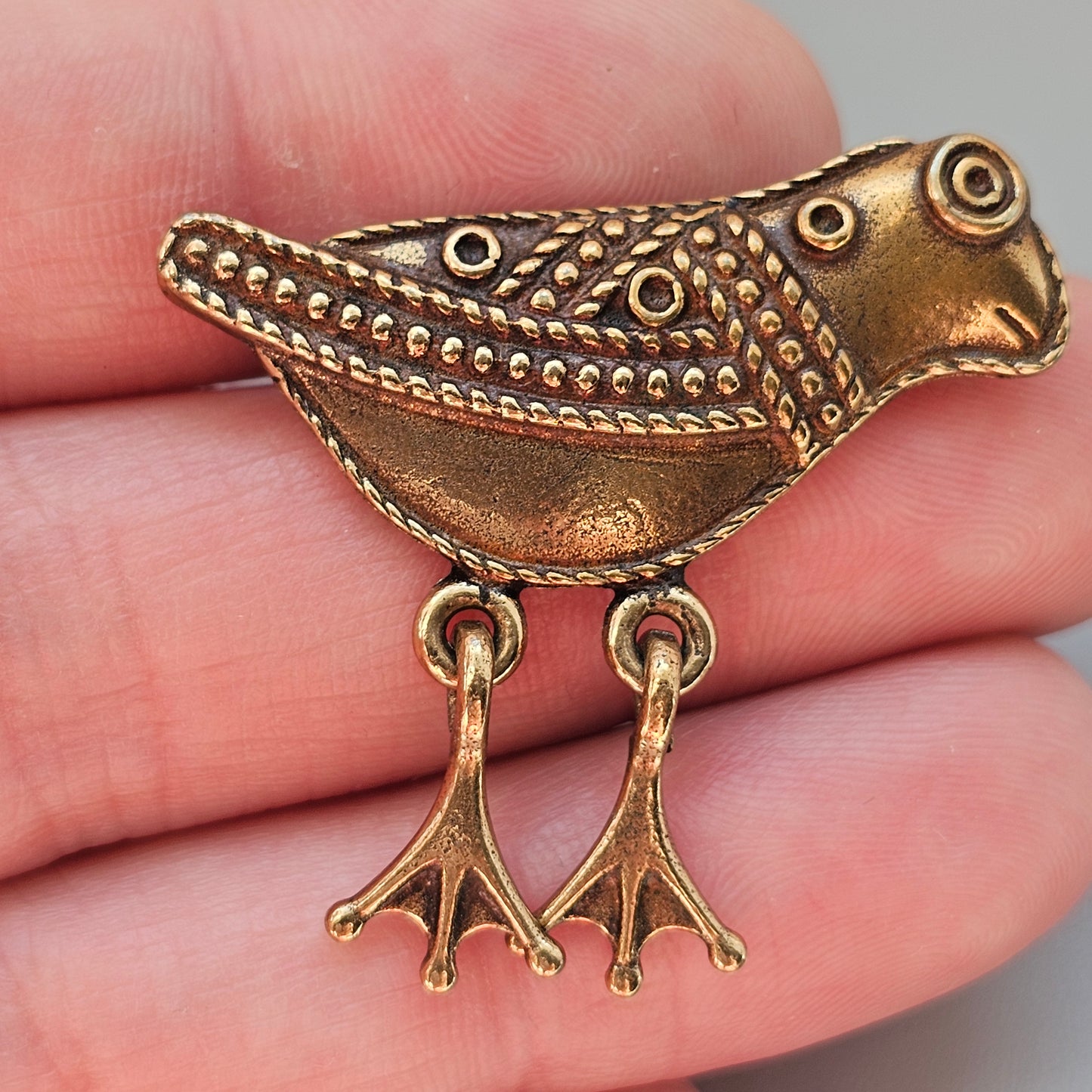 Small Kalevala Koru Bronze Brooch Bird of Hattula Finland Vintage 11th Century Middle Ages Style