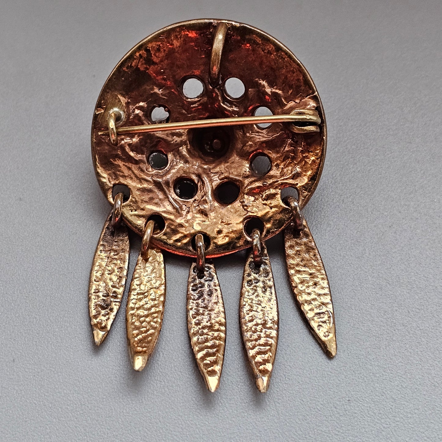 Vintage Modernist Dangly Bronze Brooch / Necklace Pendant