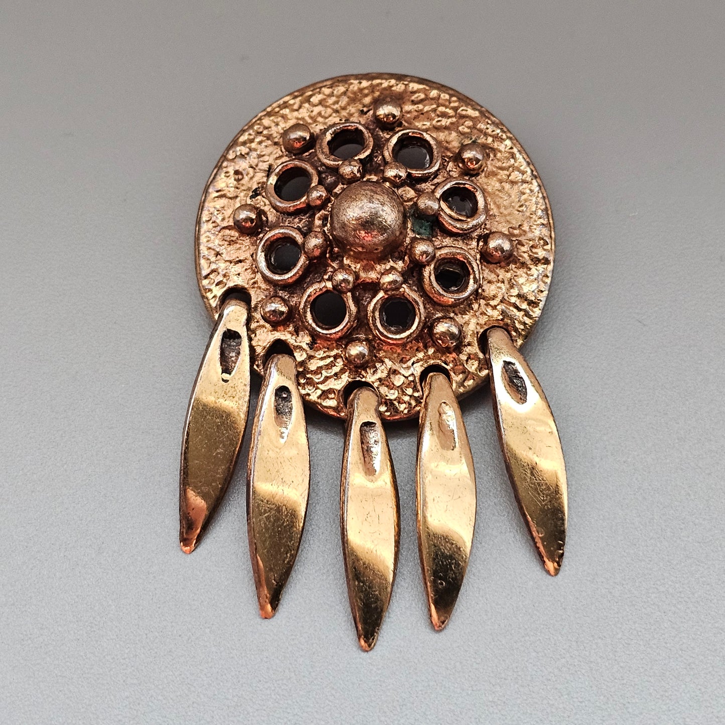 Vintage Modernist Dangly Bronze Brooch / Necklace Pendant