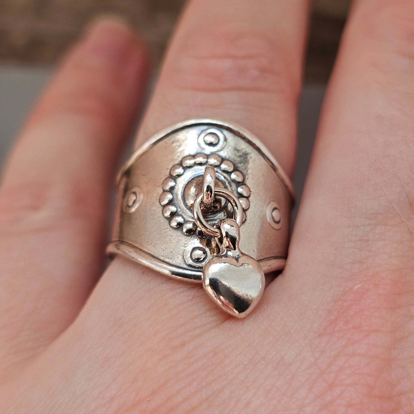 Vintage Finnish Kalevala Koru Dangly Heart Silver Ring