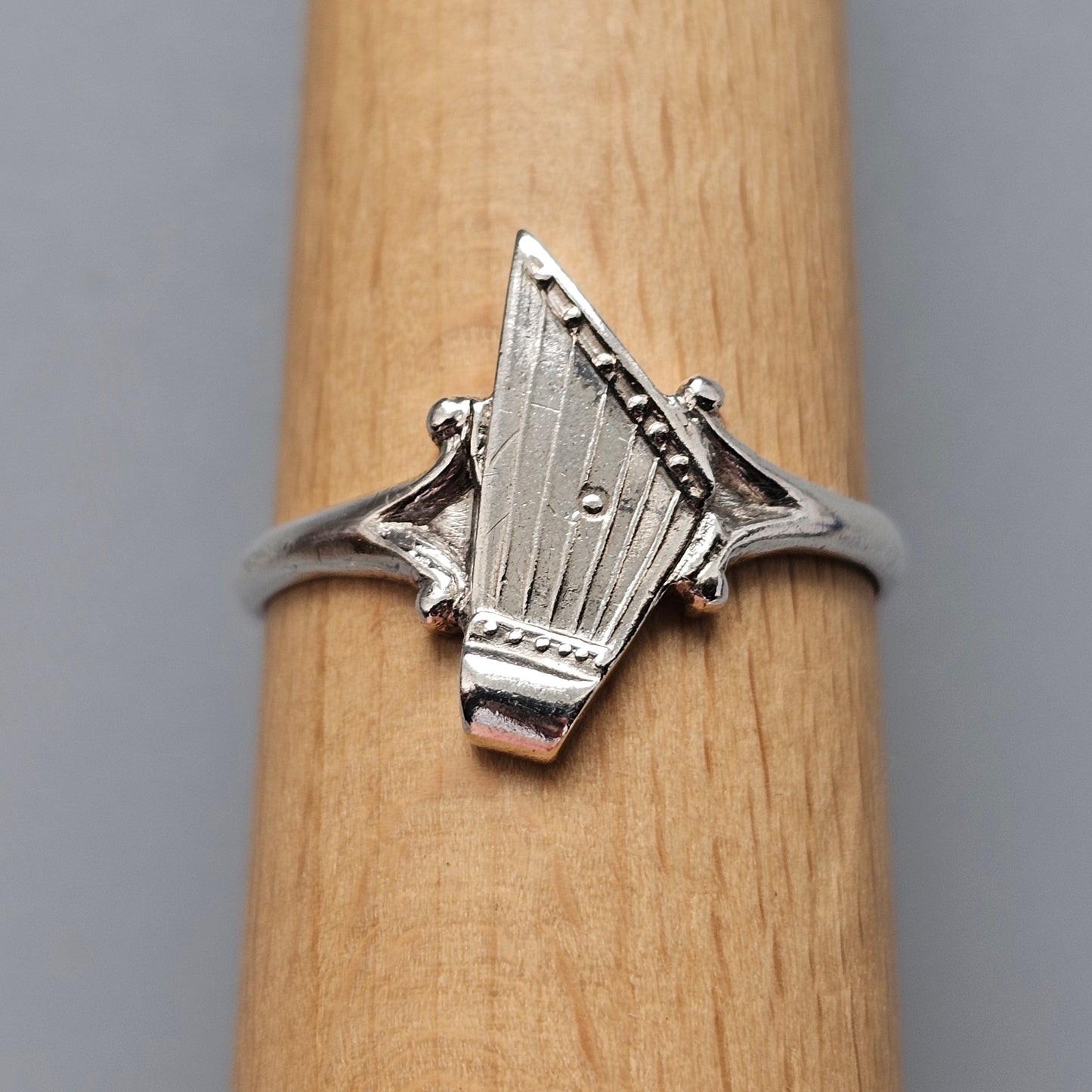 Vintage 1950s Art Deco Style Finnish Silver Kantele Harp Ring