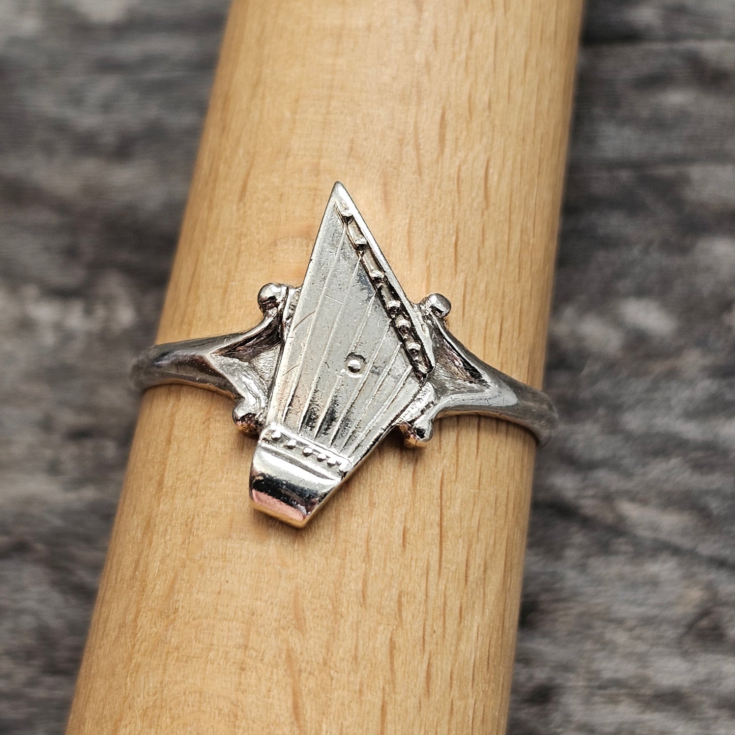 Vintage 1950s Art Deco Style Finnish Silver Kantele Harp Ring