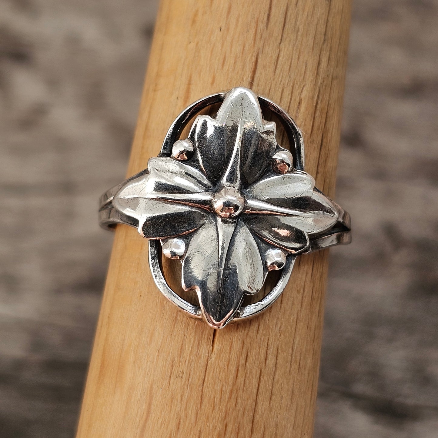 Vintage Danish 830 Silver Floral Ring Art Nouveau Art Deco Style