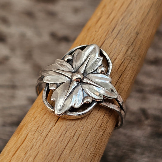 Vintage Danish 830 Silver Floral Ring Art Nouveau Art Deco Style