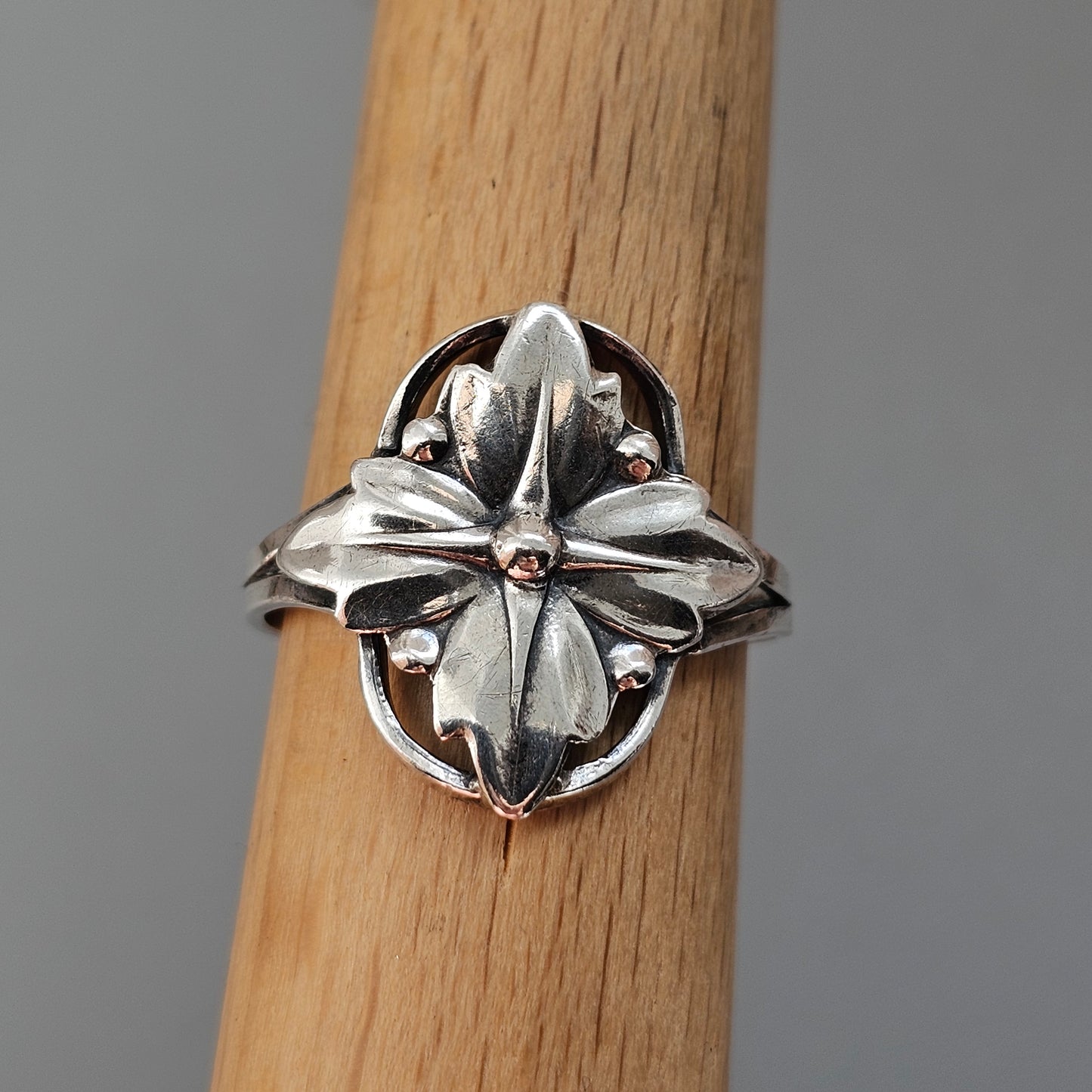 Vintage Danish 830 Silver Floral Ring Art Nouveau Art Deco Style