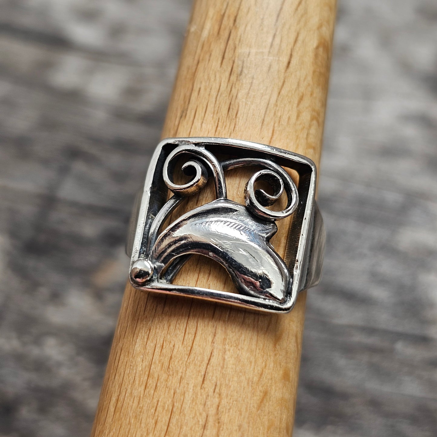 Vintage Danish 830 Silver Square Openwork Ring Art Nouveau Art Deco Style