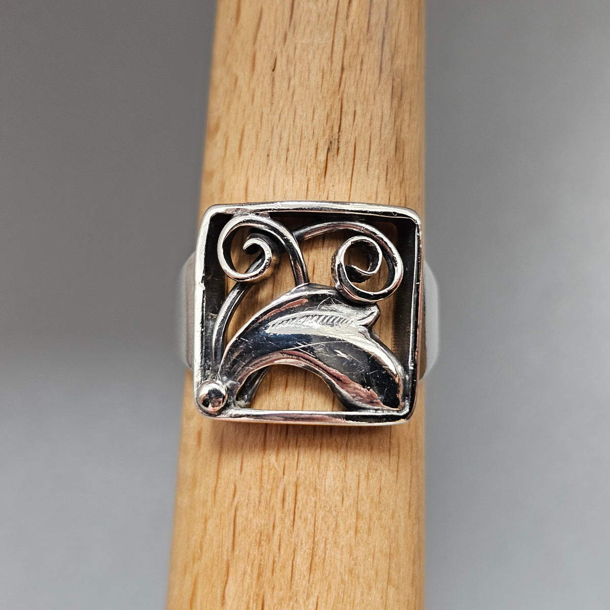 Vintage Danish 830 Silver Square Openwork Ring Art Nouveau Art Deco Style