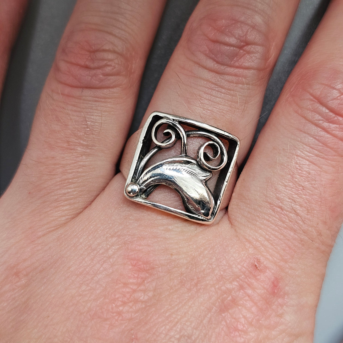 Vintage Danish 830 Silver Square Openwork Ring Art Nouveau Art Deco Style