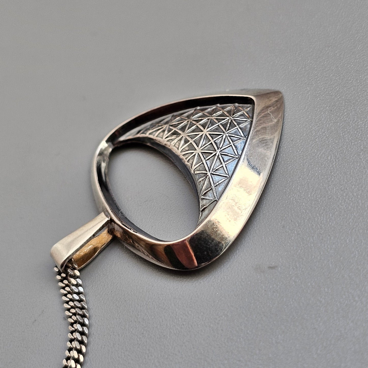 Vintage Silver Finnish Mid Century Modernist Geometric Necklace Pendant